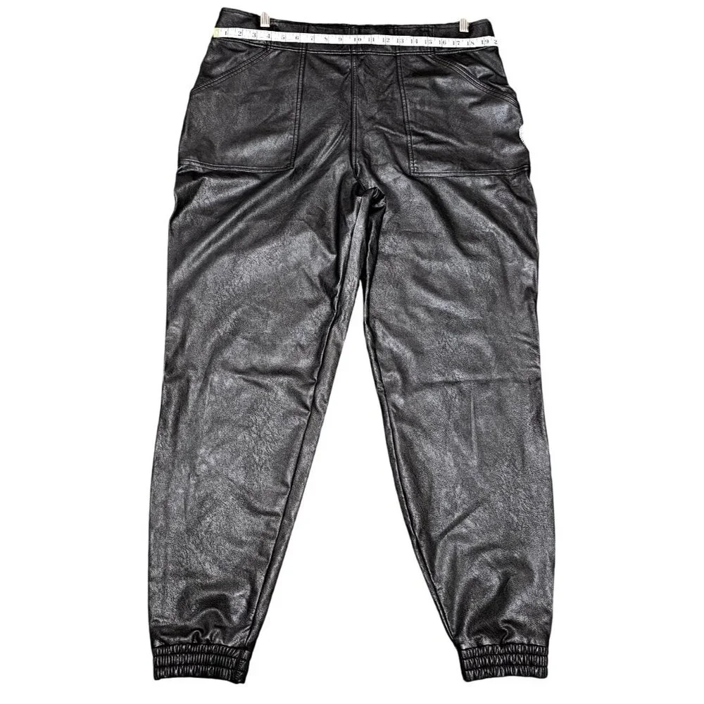 Nordstrom Faux Leather Jogger Pants 3X Noir Black Plus Size Women's Elastic Wais - Picture 6 of 11